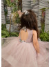 Mauve Pink Lace Tulle Ruffle Keyhole Back Flower Girl Dress